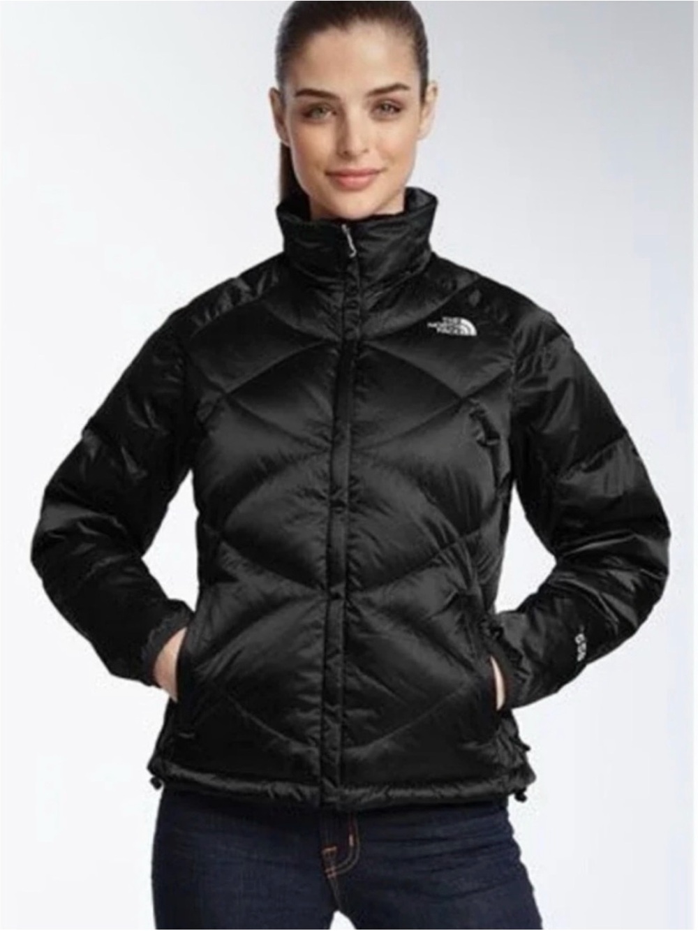 North Face 550 Fill Quilted Goose Down Puffer Black Jacket Women Medium